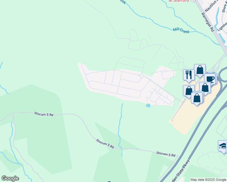 map of restaurants, bars, coffee shops, grocery stores, and more near 91 Ashburn Avenue in Stafford Township