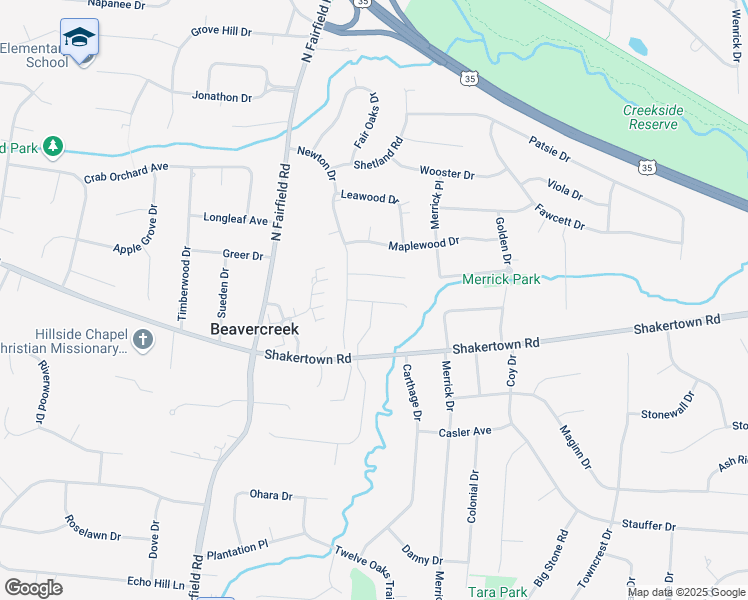 map of restaurants, bars, coffee shops, grocery stores, and more near 3240 Shakertown Road in Beavercreek