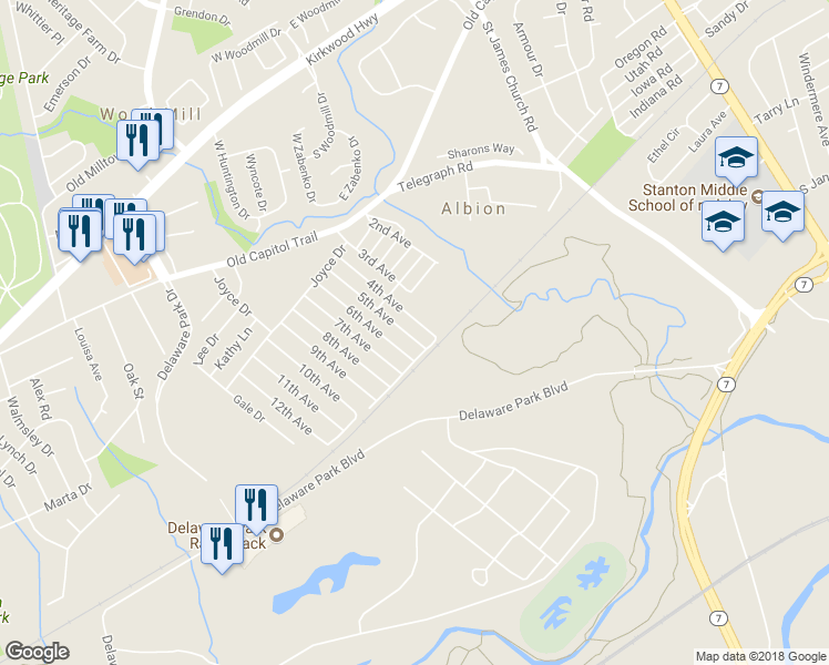 map of restaurants, bars, coffee shops, grocery stores, and more near 409 5th Avenue in Wilmington