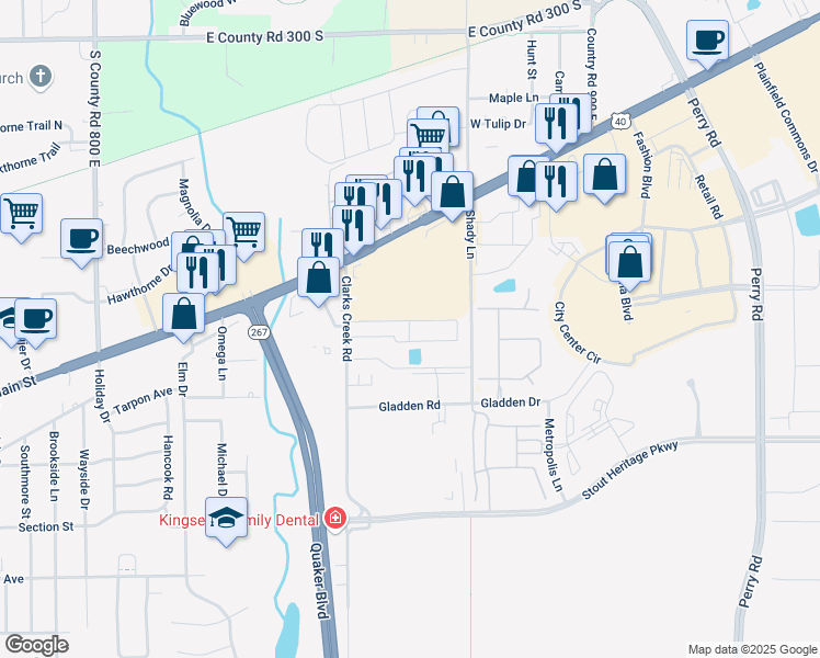 map of restaurants, bars, coffee shops, grocery stores, and more near 3603 County Road 850 East in Indianapolis