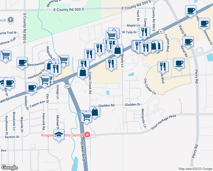 map of restaurants, bars, coffee shops, grocery stores, and more near 3603 County Road 850 East in Indianapolis