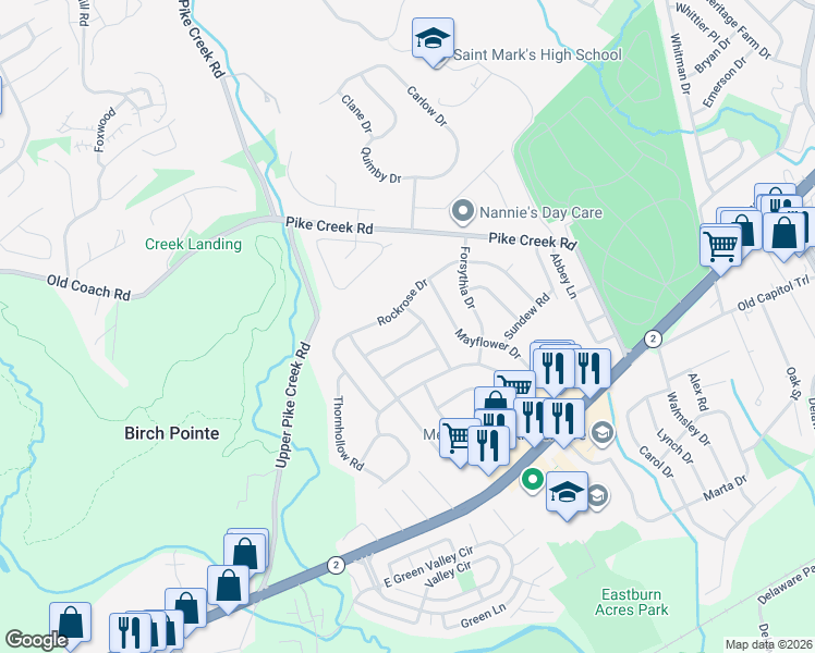 map of restaurants, bars, coffee shops, grocery stores, and more near 222 Cloverlea Road in Newark