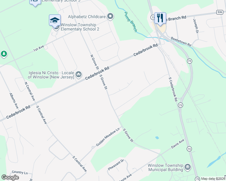 map of restaurants, bars, coffee shops, grocery stores, and more near 1 Cooper Court in Sicklerville