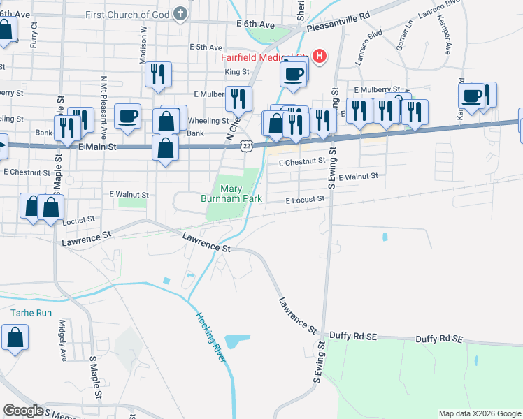 map of restaurants, bars, coffee shops, grocery stores, and more near 1015 Brooks Avenue in Lancaster