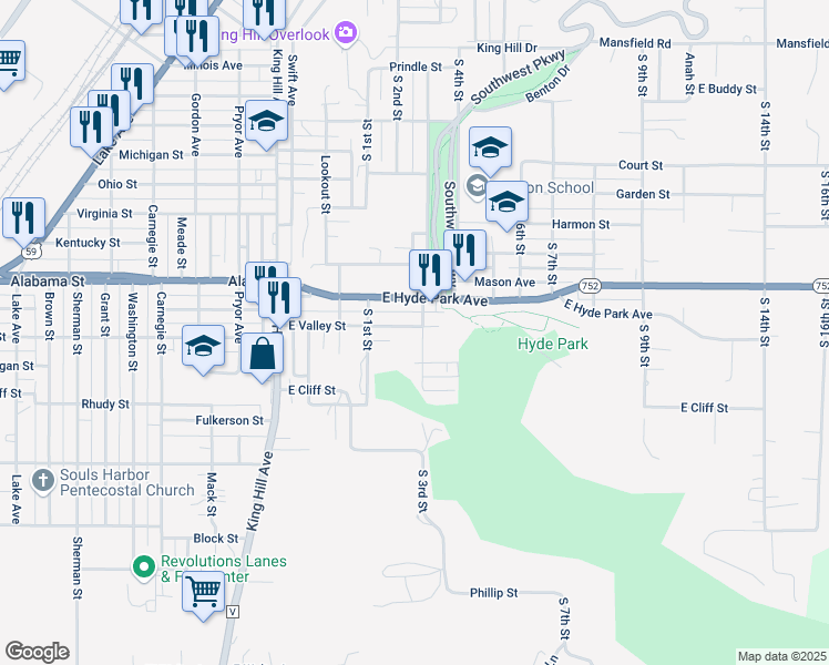 map of restaurants, bars, coffee shops, grocery stores, and more near 6218 South 3rd Street in Saint Joseph