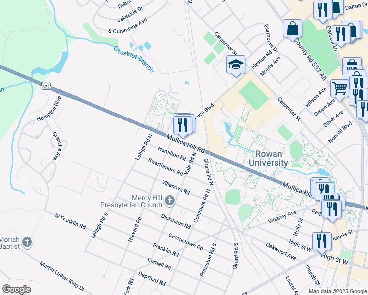 map of restaurants, bars, coffee shops, grocery stores, and more near 306 Mullica Hill Road in Glassboro