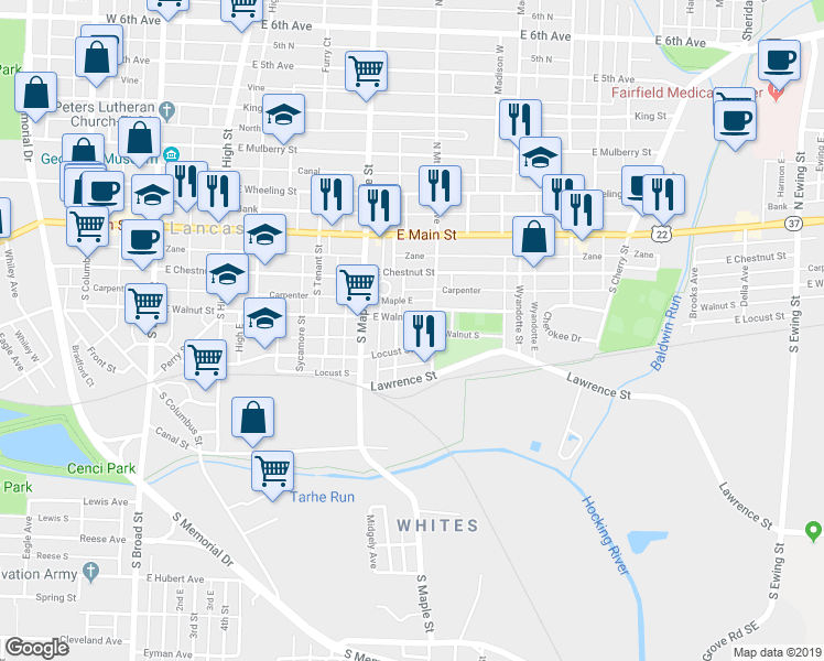 map of restaurants, bars, coffee shops, grocery stores, and more near 308 Wheat East in Lancaster