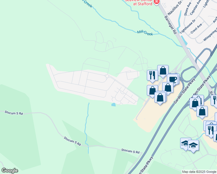 map of restaurants, bars, coffee shops, grocery stores, and more near 22 Bradshaw Drive in Stafford Township