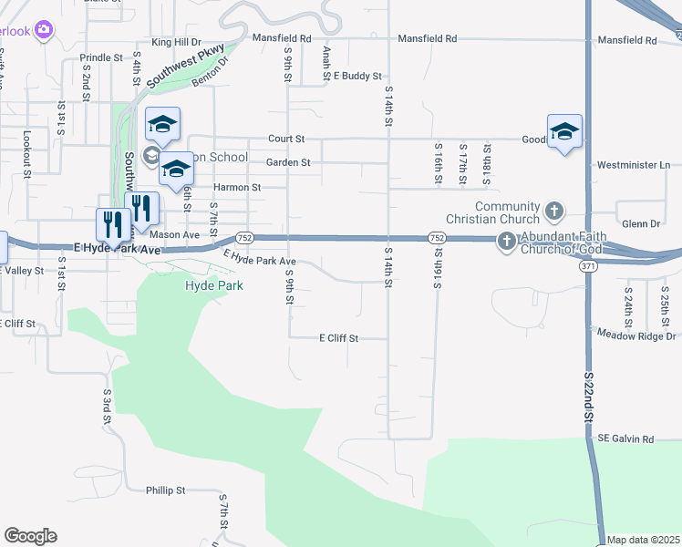 map of restaurants, bars, coffee shops, grocery stores, and more near 1007 East Hyde Park Avenue in Saint Joseph