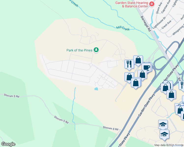 map of restaurants, bars, coffee shops, grocery stores, and more near 22 Bradshaw Drive in Stafford Township