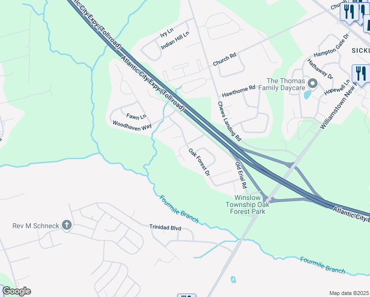 map of restaurants, bars, coffee shops, grocery stores, and more near 15 Wilton Way in Winslow Township