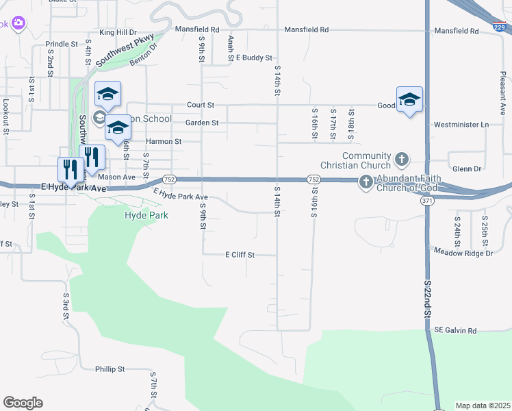 map of restaurants, bars, coffee shops, grocery stores, and more near 1007 East Hyde Park Avenue in Saint Joseph
