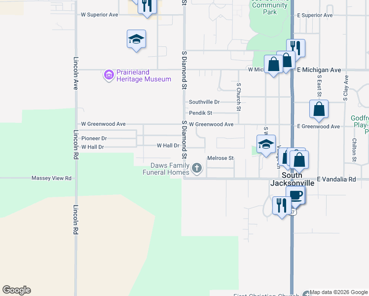 map of restaurants, bars, coffee shops, grocery stores, and more near 1700 South Diamond Street in Jacksonville
