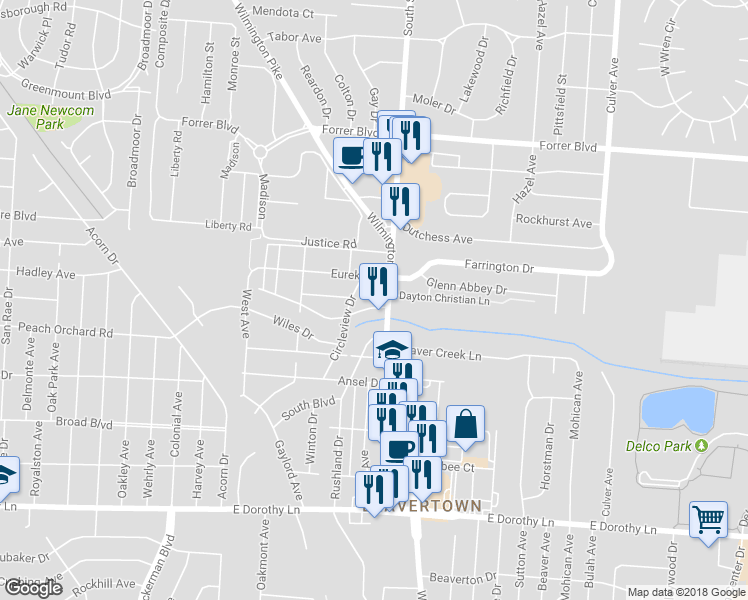 map of restaurants, bars, coffee shops, grocery stores, and more near 1235 Imperial Boulevard in Dayton