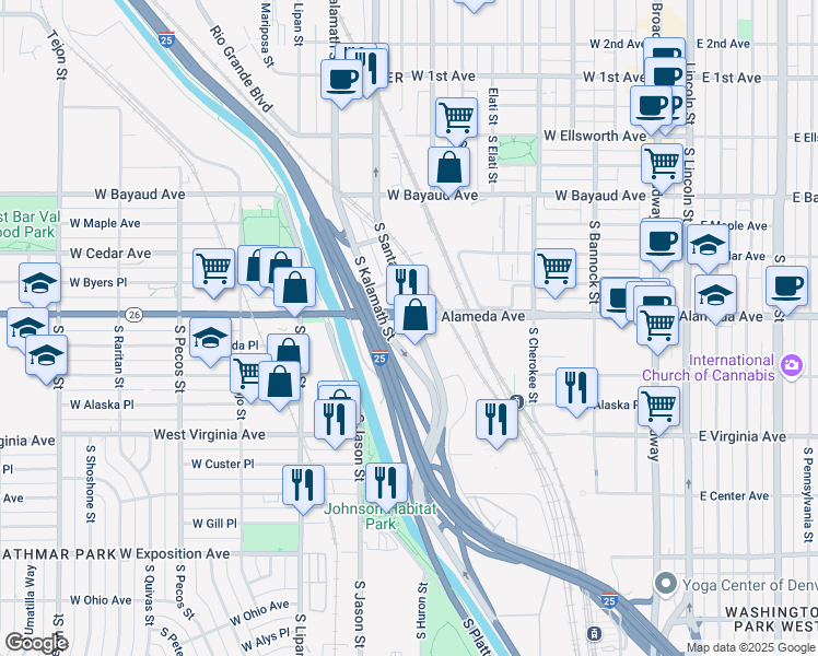 map of restaurants, bars, coffee shops, grocery stores, and more near in Denver