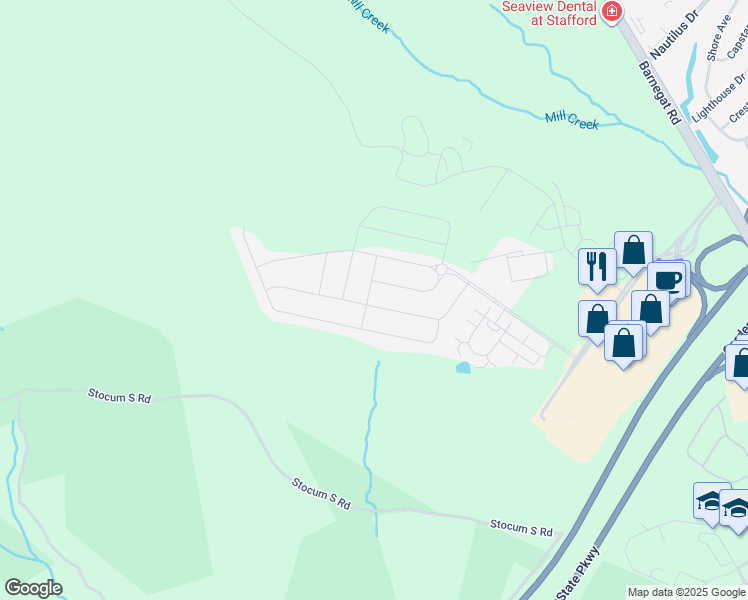 map of restaurants, bars, coffee shops, grocery stores, and more near 86 Bradshaw Drive in Stafford Township