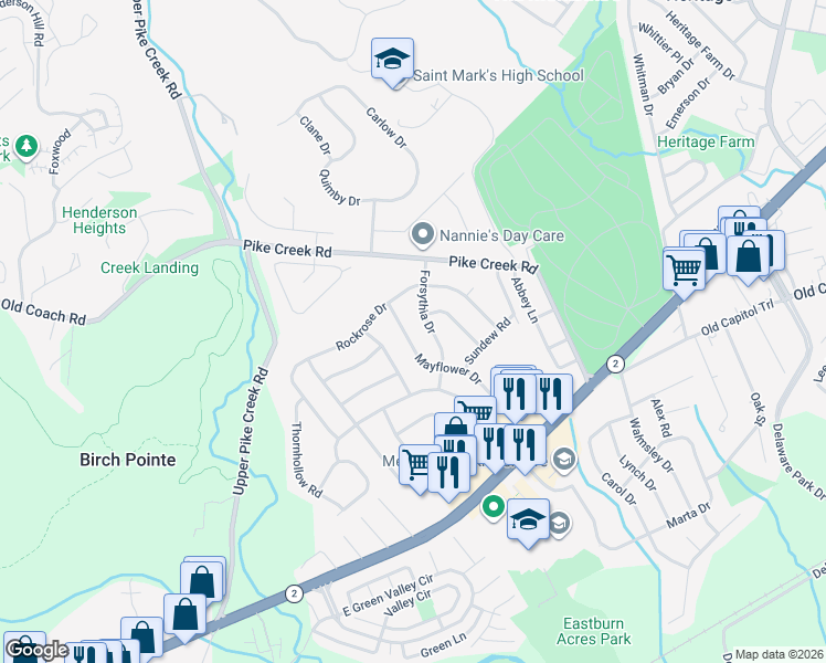 map of restaurants, bars, coffee shops, grocery stores, and more near 1118 Mayflower Drive in Newark