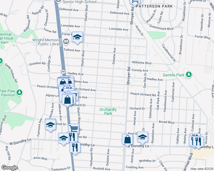 map of restaurants, bars, coffee shops, grocery stores, and more near 340 Monteray Ave in Dayton