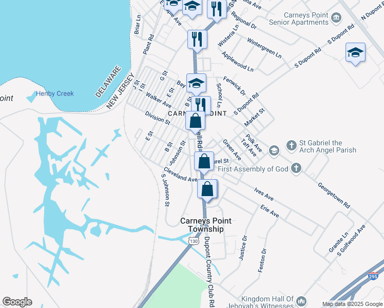 map of restaurants, bars, coffee shops, grocery stores, and more near 281 Jefferson Street in Carneys Point Township