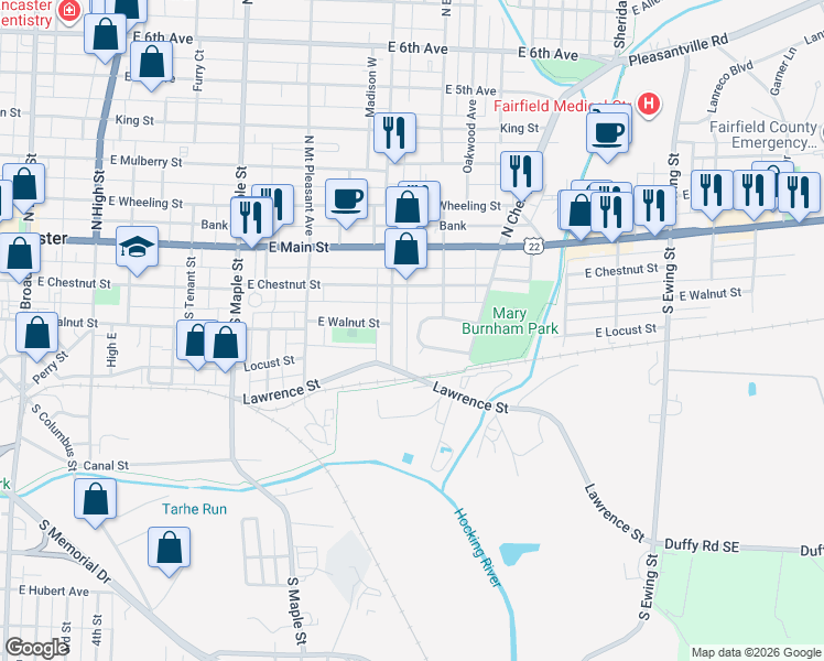 map of restaurants, bars, coffee shops, grocery stores, and more near 767 Cherokee Drive in Lancaster
