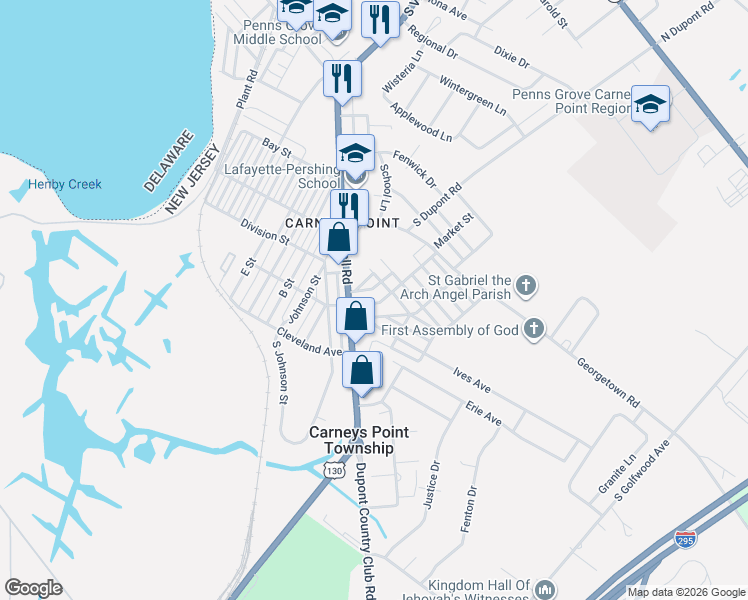 map of restaurants, bars, coffee shops, grocery stores, and more near in Carneys Point Township
