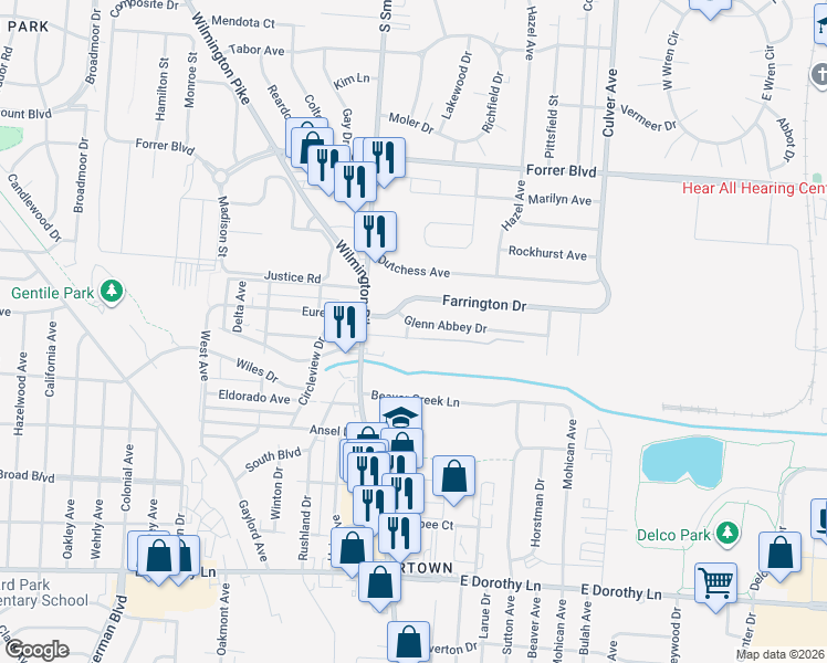 map of restaurants, bars, coffee shops, grocery stores, and more near 1420 Glenn Abbey Drive in Dayton