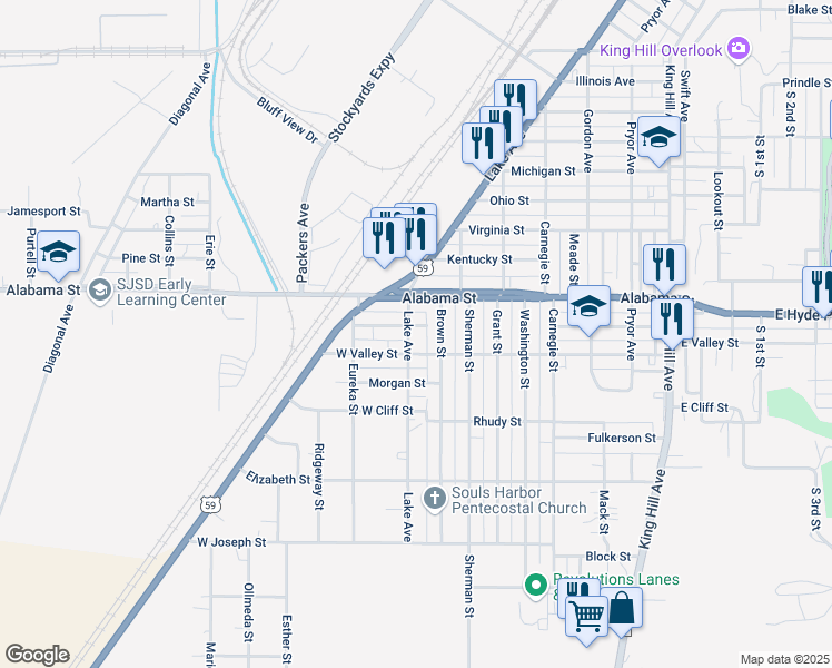 map of restaurants, bars, coffee shops, grocery stores, and more near 820 West Hyde Park Avenue in Saint Joseph