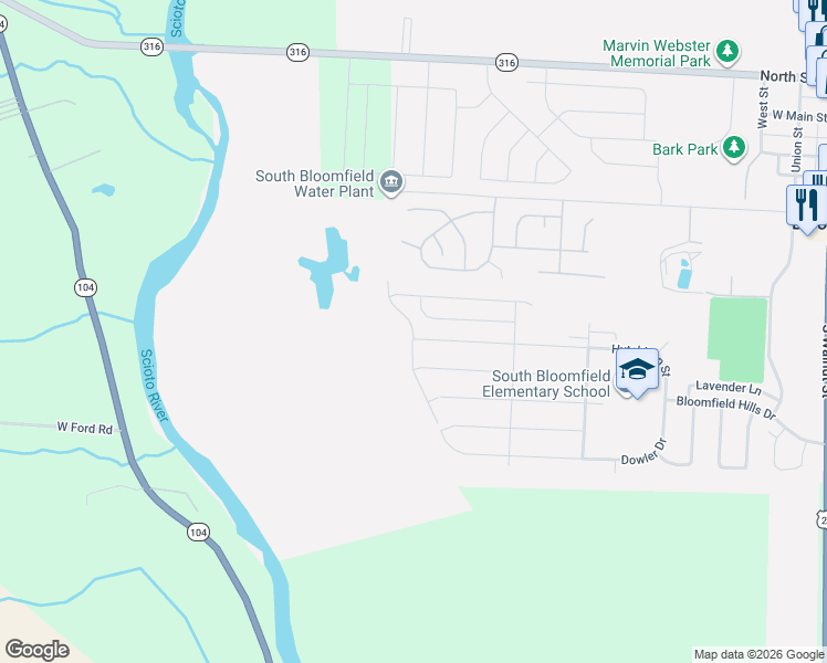 map of restaurants, bars, coffee shops, grocery stores, and more near 127 Hutchison Street in South Bloomfield