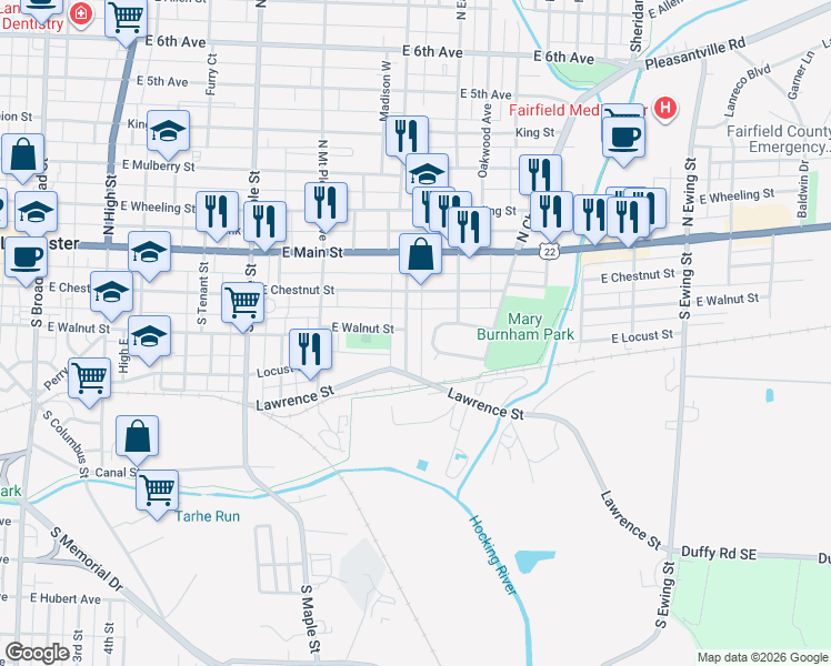 map of restaurants, bars, coffee shops, grocery stores, and more near 767 Cherokee Drive in Lancaster
