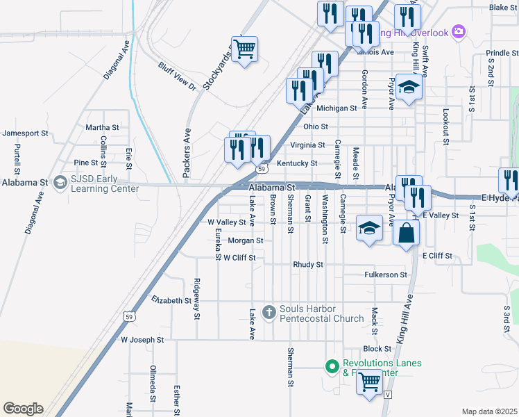 map of restaurants, bars, coffee shops, grocery stores, and more near 820 West Hyde Park Avenue in Saint Joseph