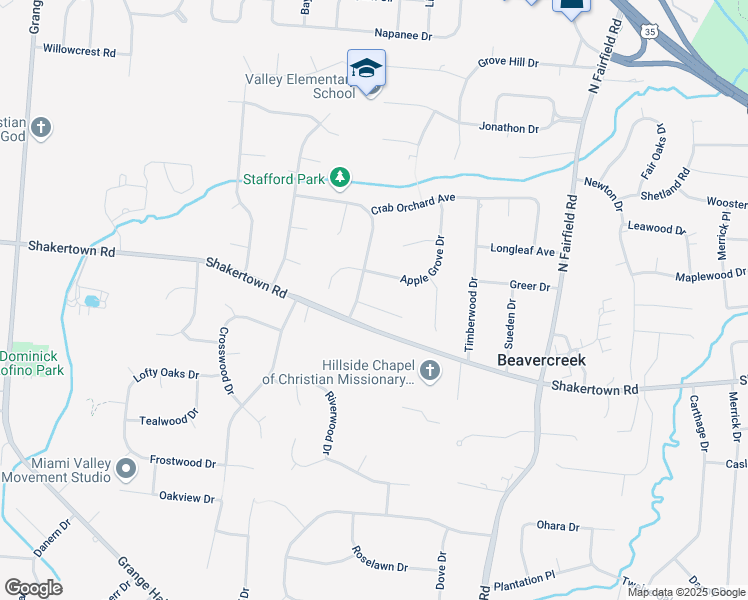 map of restaurants, bars, coffee shops, grocery stores, and more near 3596 Barlington Court in Beavercreek