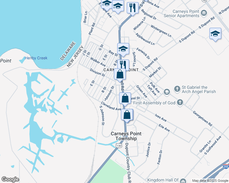 map of restaurants, bars, coffee shops, grocery stores, and more near 281 Jefferson Street in Carneys Point Township