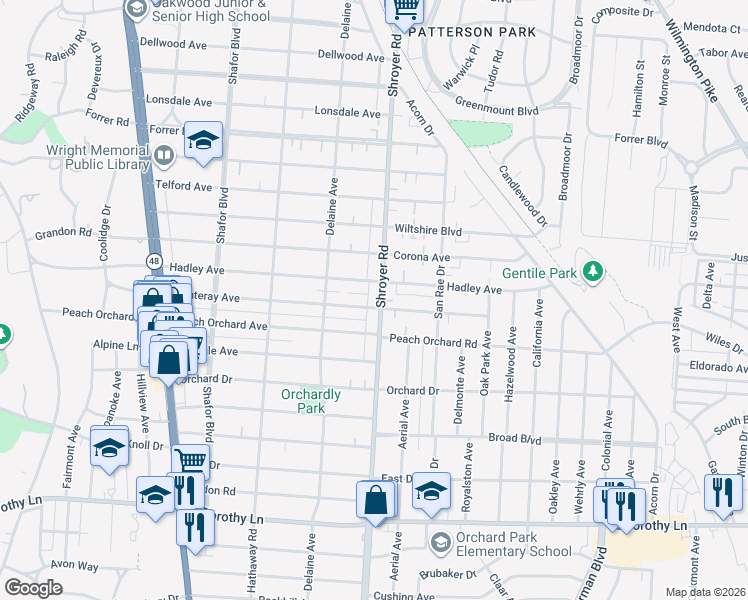 map of restaurants, bars, coffee shops, grocery stores, and more near 2201 Shroyer Road in Dayton