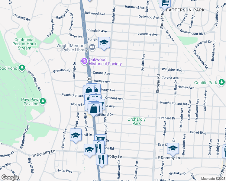 map of restaurants, bars, coffee shops, grocery stores, and more near 224 Monteray Avenue in Dayton