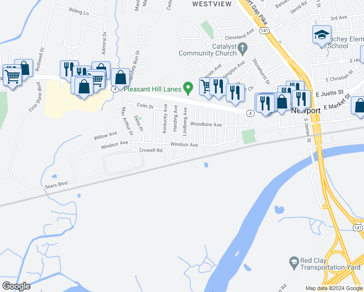 map of restaurants, bars, coffee shops, grocery stores, and more near 200 Lindberg Avenue in Wilmington