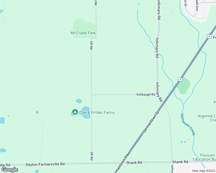 map of restaurants, bars, coffee shops, grocery stores, and more near 5897 Eshbaugh Road in Dayton