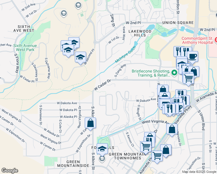 map of restaurants, bars, coffee shops, grocery stores, and more near 12769 West Dakota Avenue in Lakewood