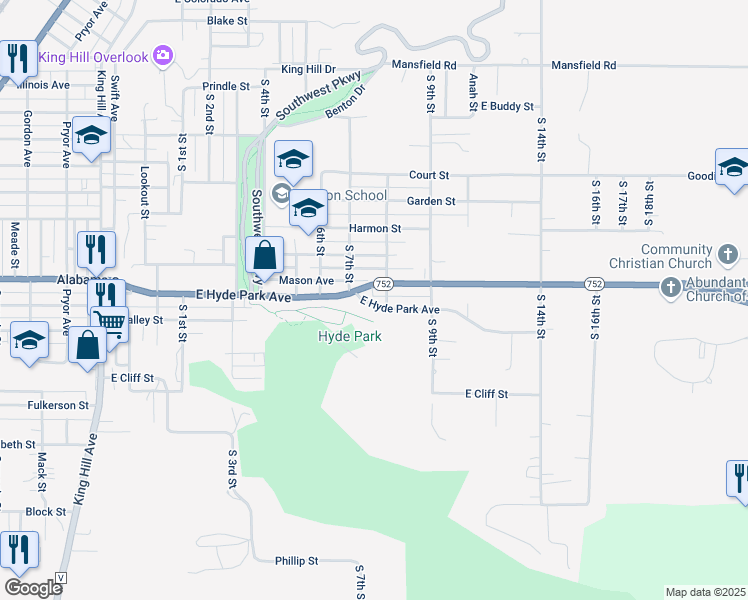 map of restaurants, bars, coffee shops, grocery stores, and more near 713 East Hyde Park Avenue in Saint Joseph