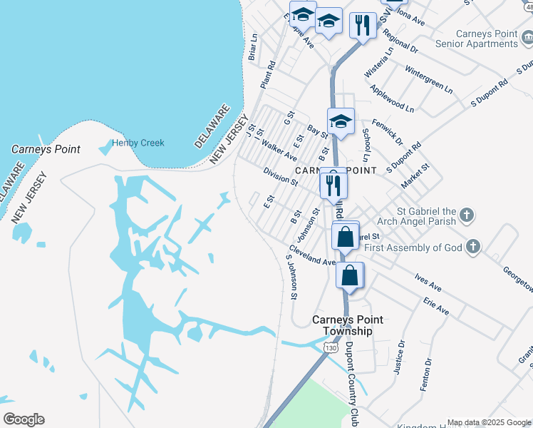 map of restaurants, bars, coffee shops, grocery stores, and more near 289 E Street in Carneys Point Township