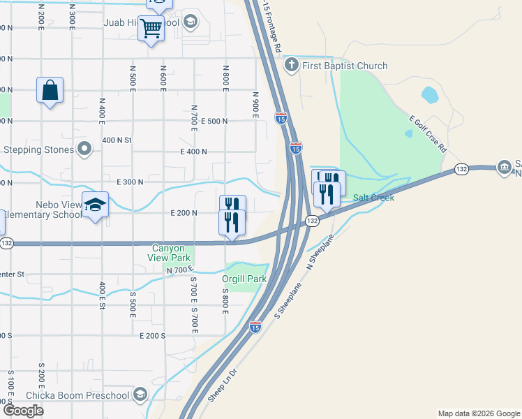 map of restaurants, bars, coffee shops, grocery stores, and more near 888 East 200 North in Nephi