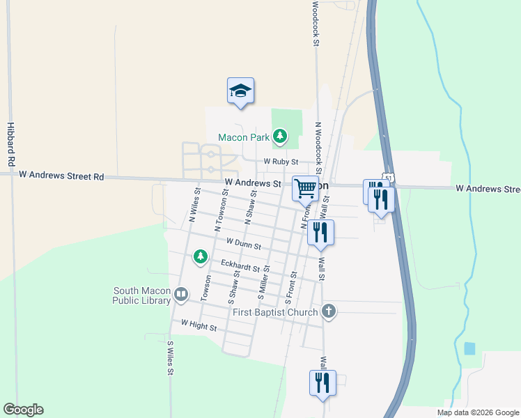 map of restaurants, bars, coffee shops, grocery stores, and more near 200-298 West Cole Street in Macon