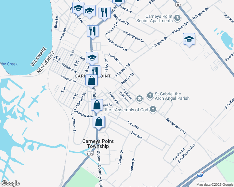 map of restaurants, bars, coffee shops, grocery stores, and more near 323 Wilson Avenue in Carneys Point Township