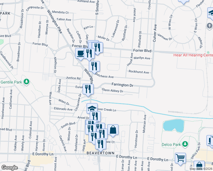 map of restaurants, bars, coffee shops, grocery stores, and more near 1404 Dutchess Avenue in Dayton