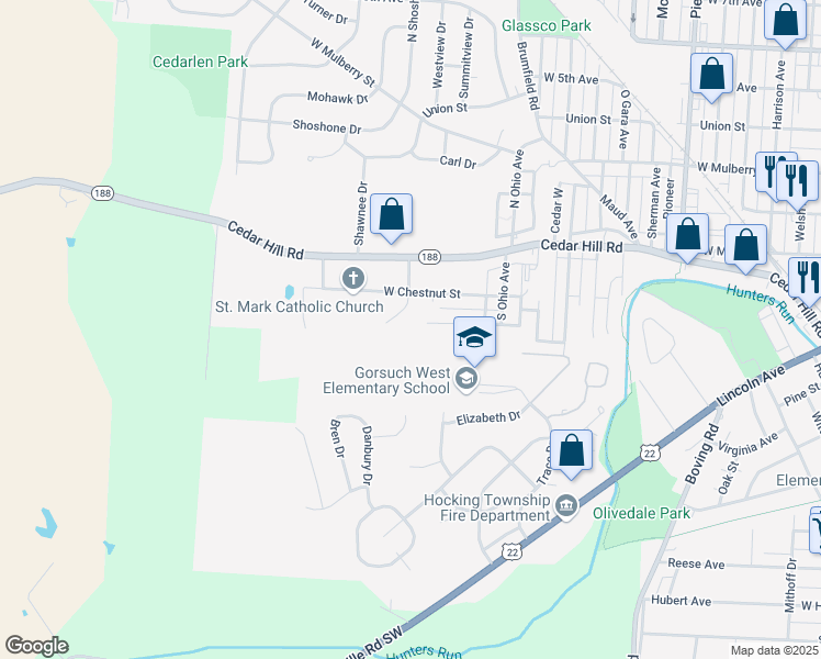 map of restaurants, bars, coffee shops, grocery stores, and more near 232 Gay Street in Lancaster
