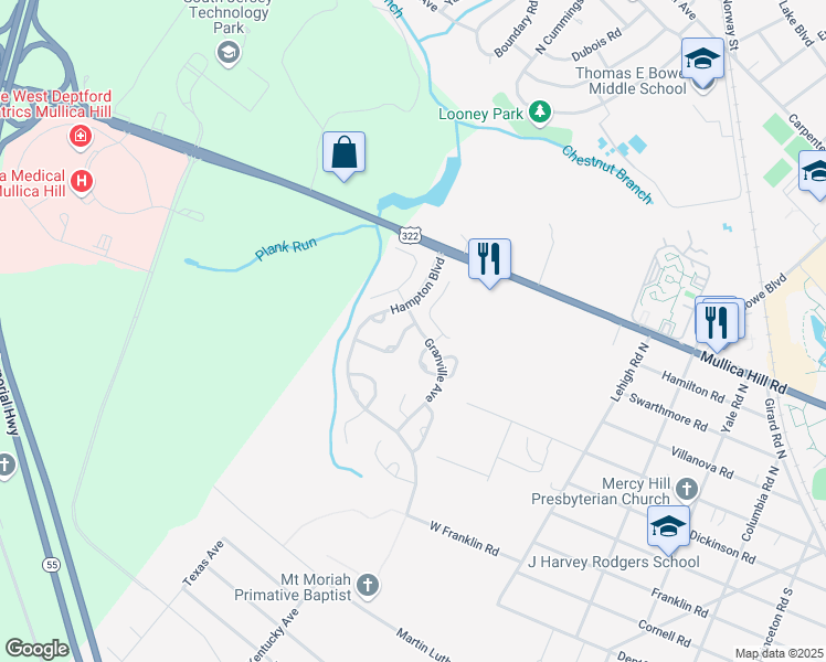 map of restaurants, bars, coffee shops, grocery stores, and more near 140 Stoneham Drive in Glassboro