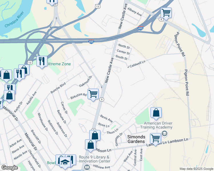 map of restaurants, bars, coffee shops, grocery stores, and more near 4008 New Castle Avenue in New Castle
