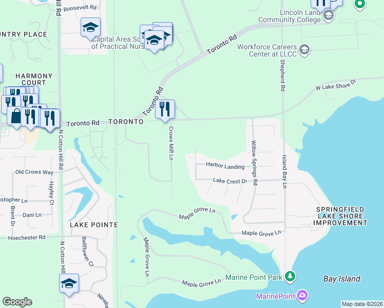 map of restaurants, bars, coffee shops, grocery stores, and more near 6201 Wind Tree Road in Springfield