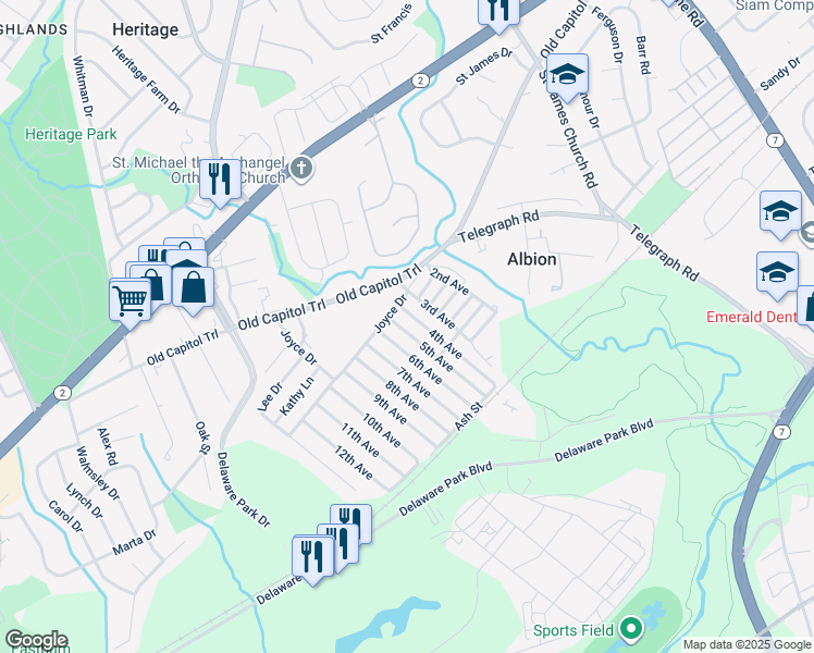 map of restaurants, bars, coffee shops, grocery stores, and more near 409 5th Avenue in Wilmington