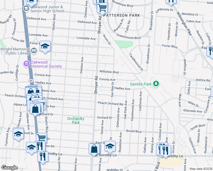 map of restaurants, bars, coffee shops, grocery stores, and more near 532 Corona Avenue in Dayton