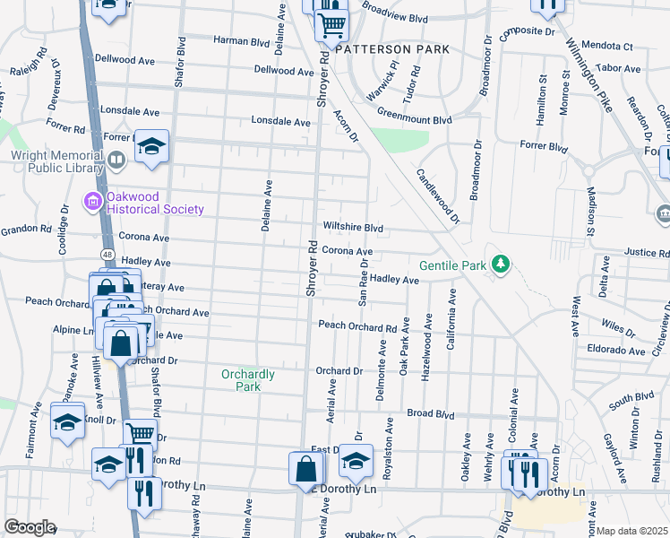 map of restaurants, bars, coffee shops, grocery stores, and more near 523 Hadley Avenue in Kettering
